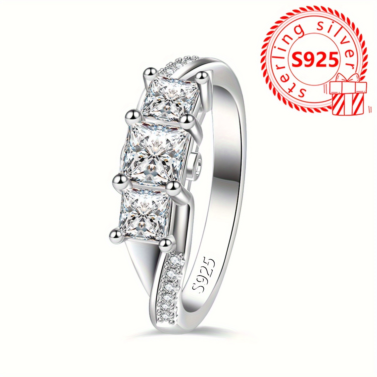 Light Style Princess Cut Zirconia Statement Ring in 925 Silver